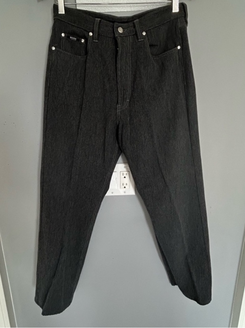 Hugo Boss “Alabama” collection Gray Corduroy  pants with Branded Waistband
